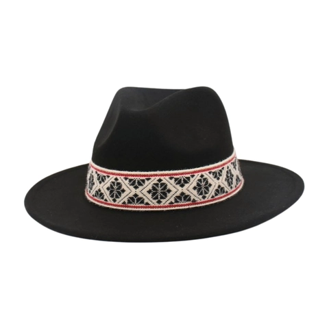 Vintage Fedora Hoed Brede Rand Vilt Polyester Met Etnische Geweven Band Geometrisch Patroon Unisex Zonbescherming Reisstijl