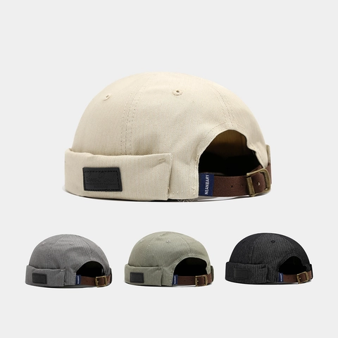 Gorro Docker Retro Sin Ala Algodón Vintage Streetwear Correa De Cuero Ajustable Hebilla De Metal Unisex Miki Hat