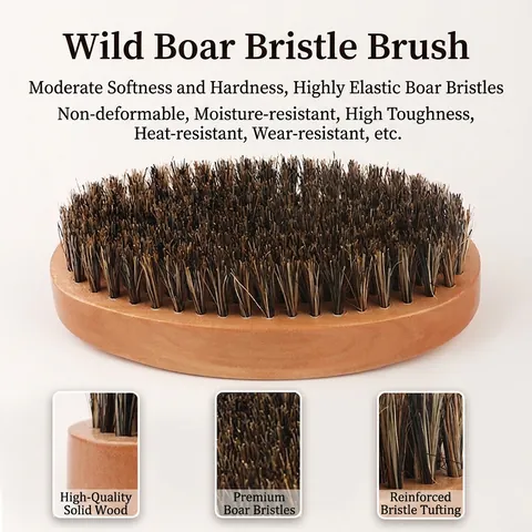 Beard Grooming Boar Bristle Brush Pearwood Double Sided Comb Metal Mustache Comb Grooming Scissors Storage Bag Men Care