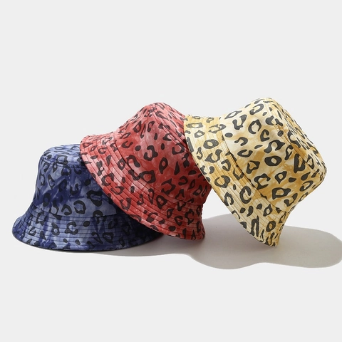 Cappello Pescatore Stampa Leopardata Tie Dye Puro Cotone Protezione Solare Aperto Estate Cappello Bacino Donna