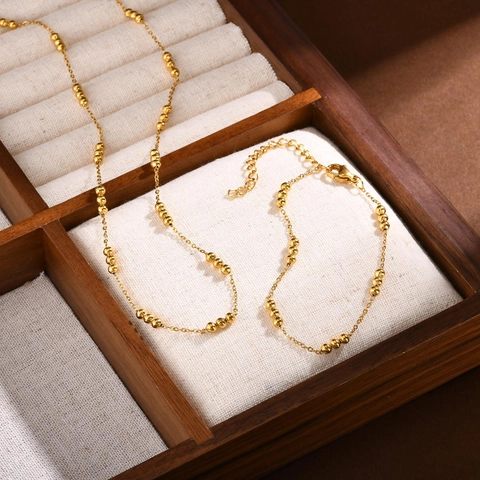 Minimalista Collana e Bracciale in Acciaio Inossidabile con Perline Gioielli da Donna Catena Sottile Dorata Accessori Quotidiani
