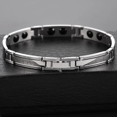 Pulsera Magnética Acero Inoxidable Titanio Piedra Germanio Eslabón H Moda Hombre Joyería