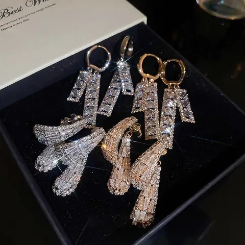 Boucles D'Oreilles Pendantes Géométriques En Zircon Carré Avec Tige En Argent Base En Cuivre Style De Luxe Élégant