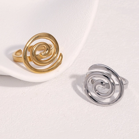 Spiral Vortex Open Ring Stainless Steel 18K Gold Plated Adjustable Minimalist Layered Fashion Jewelry For Women