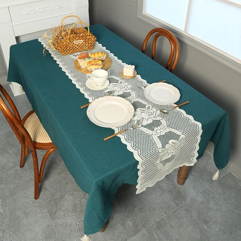 Runner Da Tavolo Pizzo Fiore Cavo Uncinetto Nappa Poliestere Elegante Per Matrimonio Natale Festa Casa Tavolo Pranzo Decor