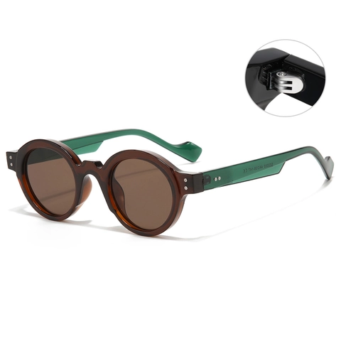 Gafas de Sol Redondas Retro Para Hombres Mujeres Montura Pequeña Bloque de Color PC Protección UV400 Vintage Moda Lujo