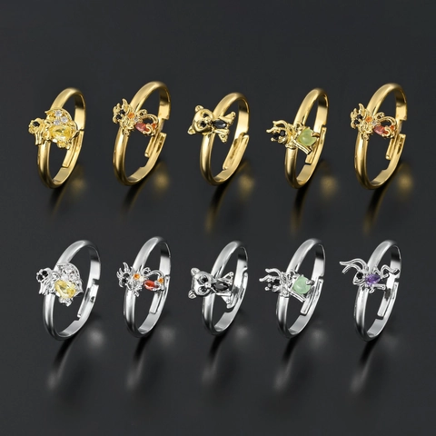 Anello Aperto Regolabile Rame Zirconia Pietra Colorata Cartone Animato Animale Stella Gioielli Alla Moda Per Donna