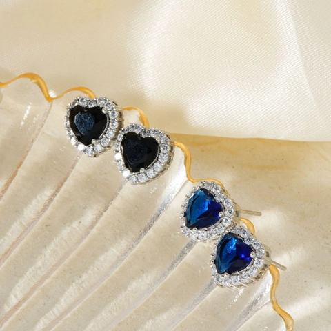 Heart Shaped Stud Earrings Copper Cubic Zirconia Halo Multi Color Elegant Korean Style Jewelry For Women