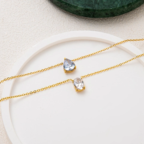 Collana Con Pendente In Acciaio Inossidabile Zirconia Cubica Chiara Ovale Goccia D'acqua Gioielli Di Moda Per Donne