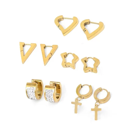 Pendientes de Aro Huggie Minimalistas de Acero Inoxidable Strass Corazón Estrella Cruz Triángulo Joyería de Moda para Unisex