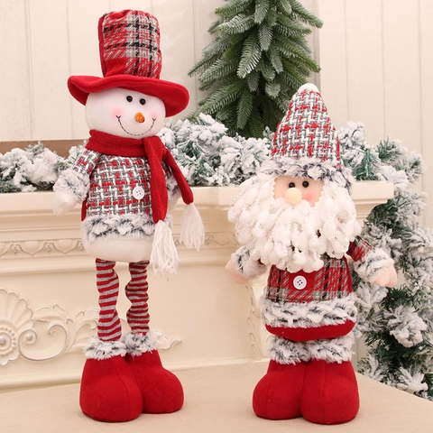 Babbo Natale Pupazzo Di Neve Bambola Gambe Telescopiche Peluche Stoffa Ornamento Per Decorazione Casa Di Natale Design A Quadri