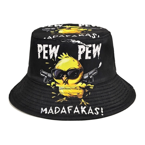 Chapeau Bob Dessin Animé Poulet Imprimé Drôle Protection Solaire Extérieur Harajuku Streetwear Polyester Noir