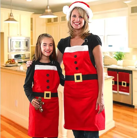 Christmas Santa Claus Costume Apron Red Fabric Festive Kitchen Cooking Decor For Adults And Kids Holiday Party