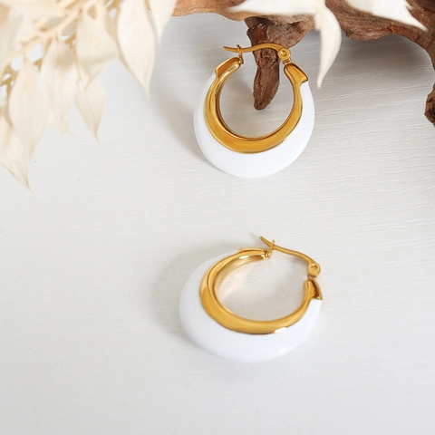 Boucles D'oreilles Créoles Épaisses En Forme De C Titane Acier Inoxydable Émail Goutte D'huile Bijoux Minimalistes