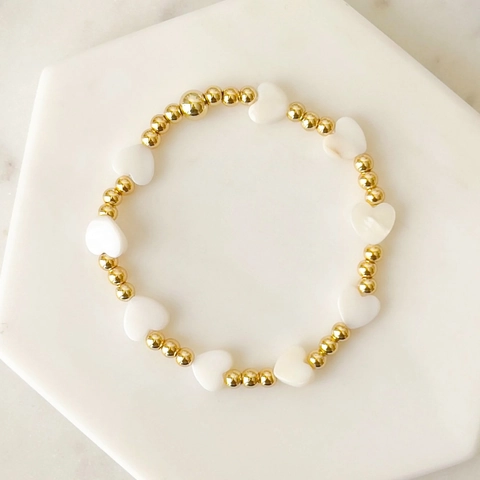 Pulsera De Cuentas De Corazón De Concha Natural Con Cuentas De Cobre Chapadas En Oro Para Mujer Joyería Estilo INS