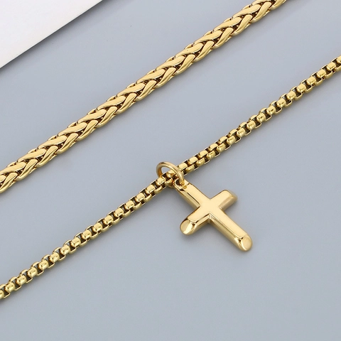 Double Layered Cross Pendant Necklace Titanium Stainless Steel Hip Hop Streetwear Versatile Jewelry For Men