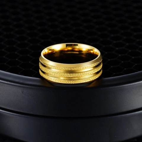 Bague En Acier Inoxydable Givré Plaqué Or Double Rainure Pour Hommes Femmes Bijoux Mode Minimalistes