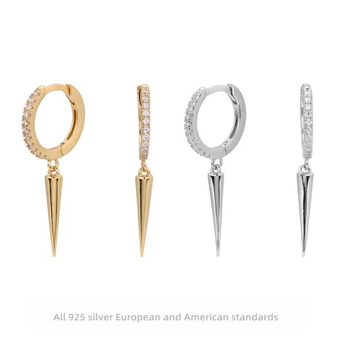925 Sterling Silber Creolen Mit Spike Anhänger Zirkonia Inlaid Punk Hip Hop Geometrischer Schmuck Für Unisex
