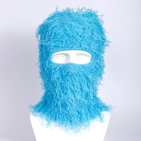 Knitted Distressed Balaclava Furry Fringe Ski Mask Winter Warm Full Face Cover Halloween Party Costume Hat