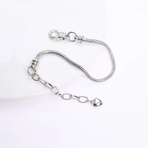 DIY Snake Chain Bracelet Copper With Silver Plated Heart Pendant Lobster Clasp Adjustable Extension Chain For Women Girls