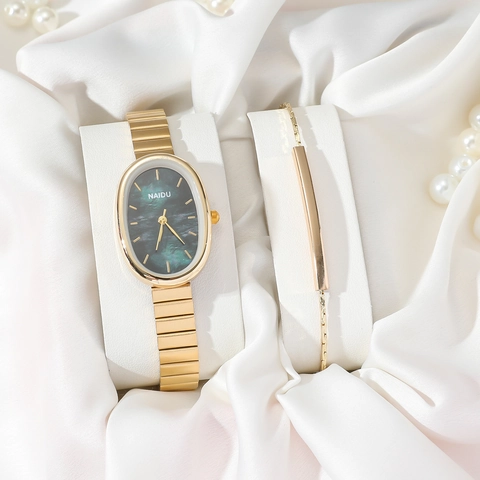 Women Quartz Watch Bracelet Elegant Oval Dial Alloy Steel Strap Fashion Minimalist Gift For Lady