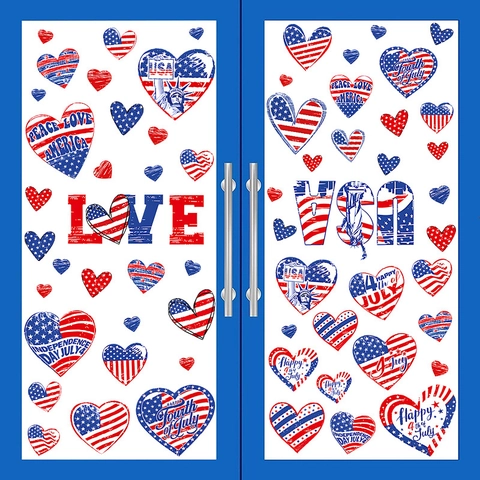 Amerikanische Unabhängigkeitstag Fensteraufkleber PVC Statische Sticker Patriotische Herzen Sterne Freiheitsstatue Dekor