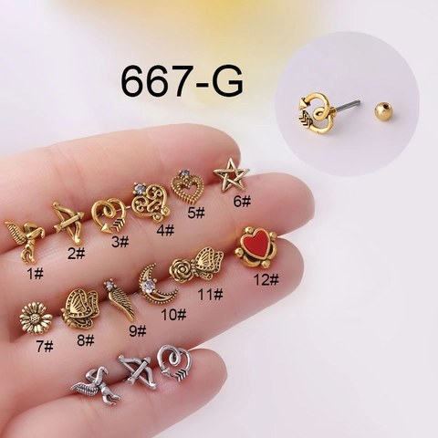 Retro Vlinder Hart Oorkraakbeen Stud Roestvrij Staal Koper Zirkoon Piercing Sieraden Voor Vrouwen Schroefbal Achterkant