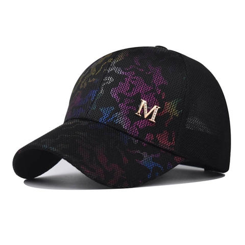 Cappellino da Baseball in Rete Colorata Traspirante di Moda Streetwear Logo con Lettera M in Metallo Strass Cappello Parasole Unisex