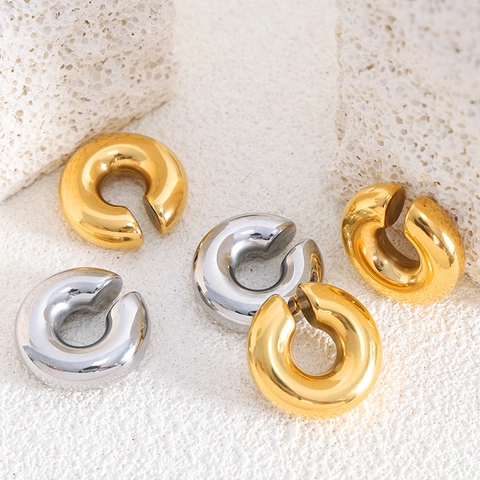 Pendientes De Clip Sin Agujero En Forma De C Minimalistas Acero De Titanio Chapado En Oro Joyería De Moda