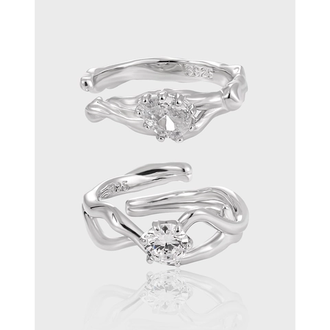 Niche Design 925 Sterling Silver Hollow Rhinestone Adjustable Open Ring Luxury Individual Texture Silver Ring For Women