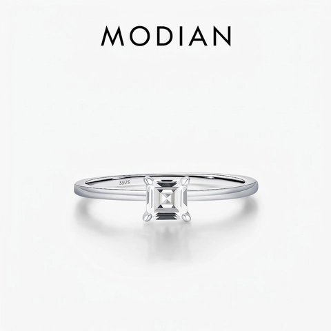 Anello Moissanite Argento Sterling 925 Taglio Asscher Geometrico Semplice Luccicante Fidanzamento Matrimonio Gioielli Per Donna