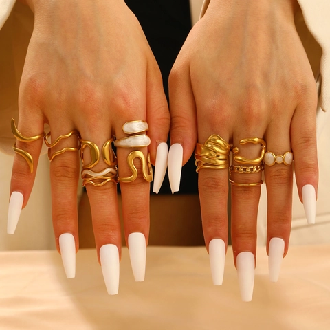 Stainless Steel Irregular Liquid Open Ring For Women Niche Design Geometric Adjustable Gold Plated Minimalist Jewelry