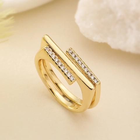 Geometric Open Rings Copper Gold Plated Zircon Multi Layer Adjustable Retro Fashion Jewelry For Women