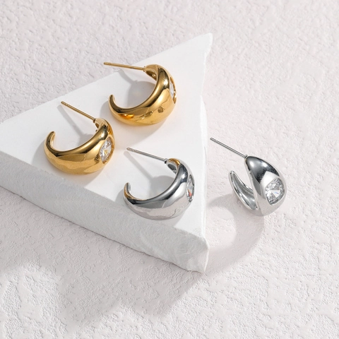 Orecchini a Lobo a Forma di C in Acciaio Inossidabile Lucido Con Strass Luccicanti Gioielli Geometrici da Donna Quotidiani