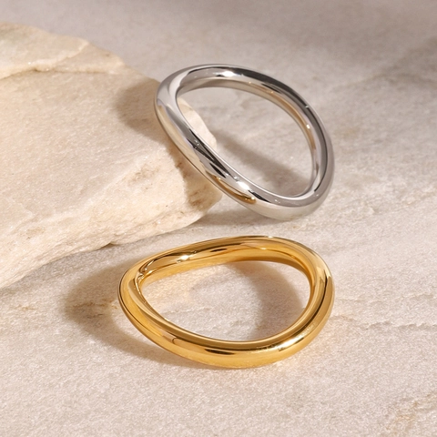 Irregular Wave Rings Stainless Steel Waterproof Hypoallergenic Minimalist Modern Jewelry For Women