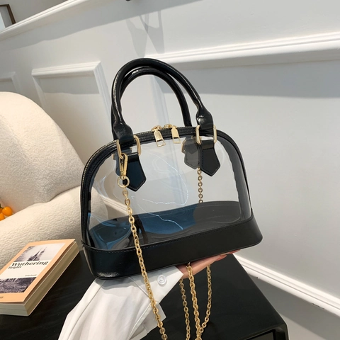 Modische Transparente Schalentasche Aus PVC Und PU-Leder Mit Goldener Kette Umhängetasche Für Damen