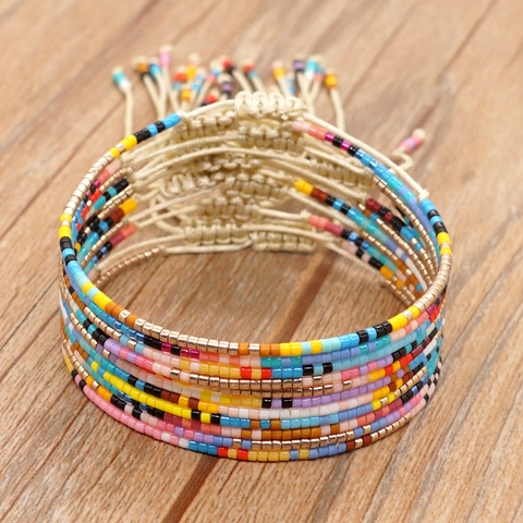 Böhmisches Handgefertigtes Glasperlen Armband Buntes Gewebtes Verstellbares Schnur Schmuck Geschenk Für Frauen Bonus Mutter