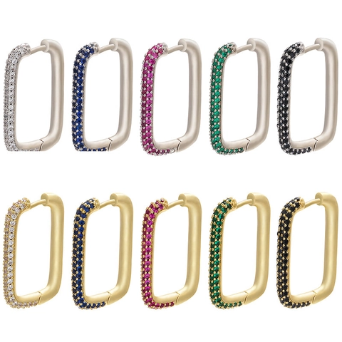 Geometrische Rechteckige Huggie Hoop Ohrringe Kupfer Bunte Zirkonia Minimalistischer Luxus Mode Schmuck Für Frauen