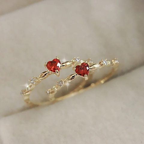 Anello Zircone Rosso A Forma Di Cuore Rame Fascia Intrecciata Elegante Stile Fata Gioielli Regalo Per Donne Accessorio Moda