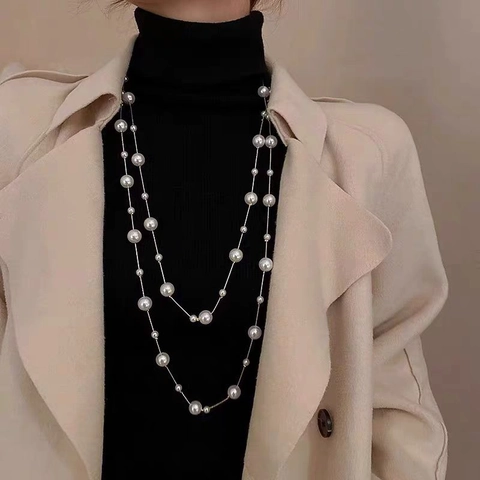 Collana Lunga Di Künstliche Perle Per Maglione Multistrato Stile Coreano Gioielli In Lega Eleganti Per Donna Accessorio Di Moda Versatile