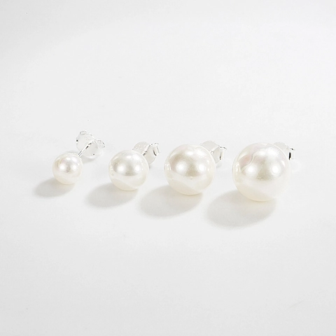 925 Sterling Silver Round Artificial Pearl Stud Earrings For Women Elegant 18K Gold Plated Minimalist Shell Pearl Ear Jewelry