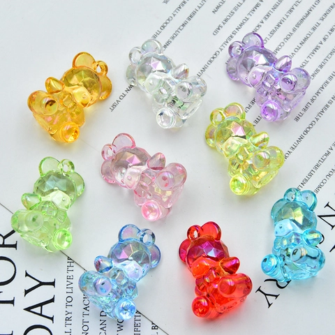 Ciondoli Orsetto Sfaccettati Acrilico Colore AB Galvanizzato Colorato Per Creazione Gioielli DIY Portachiavi Accessori