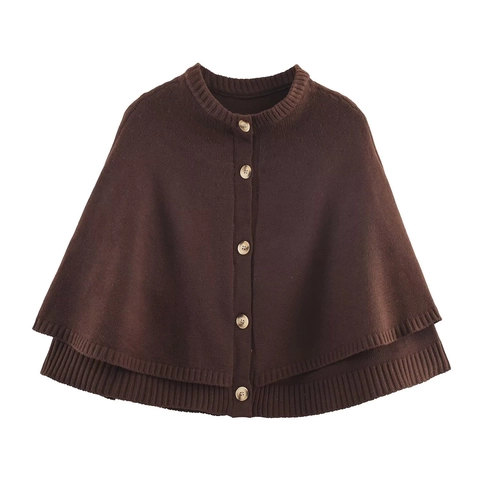 Mujeres Punto Capa Poncho Ropa De Abrigo Cuello Redondo Con Botones Casual Elegante Color Sólido Sin Mangas Chal Cárdigan