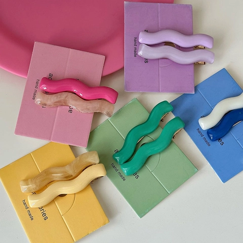 Wellen Haarspangen Acryl Bunte Wellige Entenschnabel Clips Koreanisch Süß Handgefertigt Ästhetischer Haarschmuck Für Frauen