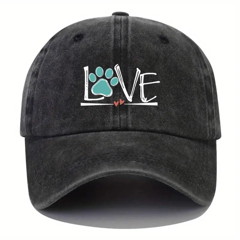 Berretto Da Baseball In Cotone Lavato Vintage Distressed LOVE Impronta Di Zampa Cuore Cappello Da Sole All Aperto Uomo Donna