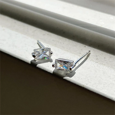 925 Sterling Silber Ohrstecker Für Damen Mit Rechteckigem Zirkonia Minimalistischer Geometrischer Trendiger Schmuck
