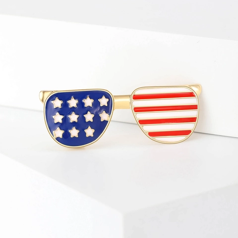 Spilla Forma Occhiali Da Sole Lega Smalto Bandiera US Stelle E Strisce Retro Creativo Novità Spilla