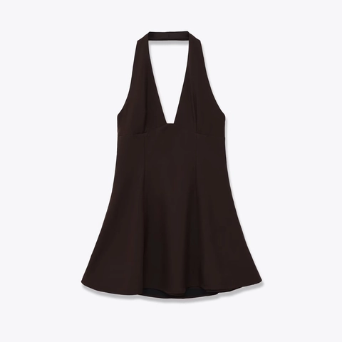 Halter Neck Mini Dress Acetate Satin Deep V Backless Double Layer Elegant Chic Party Sleeveless For Women