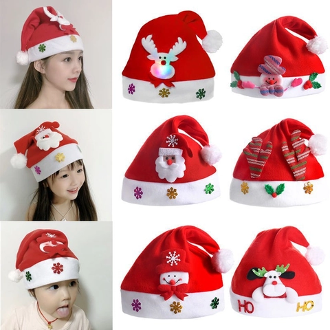 LED Weihnachtsmütze Plüsch Weihnachtsmann Schneemann Rentier Für Kinder Erwachsene Feiertagsparty Dekor Neuheit
