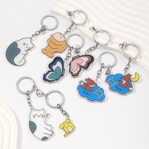 Acryl Magnetisch Hart Koppel Sleutelhanger Creatief Cartoon Dier Kat Muis Eekhoorn Vlinder Tas Hanger Cadeau Voor Vrouwen